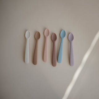 Silicone Feeding Spoons 2-Packsilicone tablewareMushieColor: Cambridge Blue/Shifting Sand