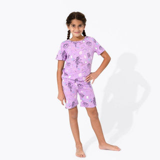 Girl's Bamboo Short Sleeve Pajama Set with Shorts, Purple - IF Movie Baby & Toddler Sleepwear