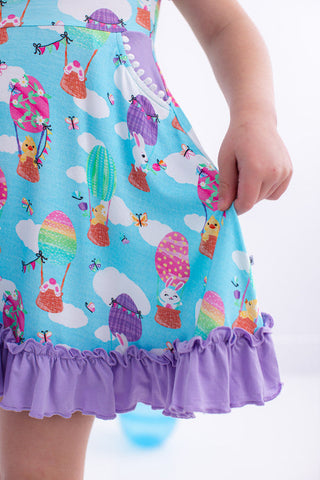 Birdie Bean Girl's Short Sleeve Dress - Lola (Easter Egg Hot Air Balloons)