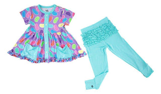 Girl's Bamboo Short Sleeve Peplum Top and Pants Outfit Set - Julie (Jellybeans) Baby & Toddler Outfits