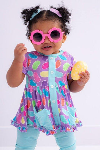 Girl's Bamboo Short Sleeve Peplum Top and Pants Outfit Set - Julie (Jellybeans) Baby & Toddler Outfits