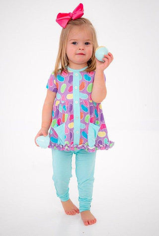 Girl's Bamboo Short Sleeve Peplum Top and Pants Outfit Set - Julie (Jellybeans) Baby & Toddler Outfits
