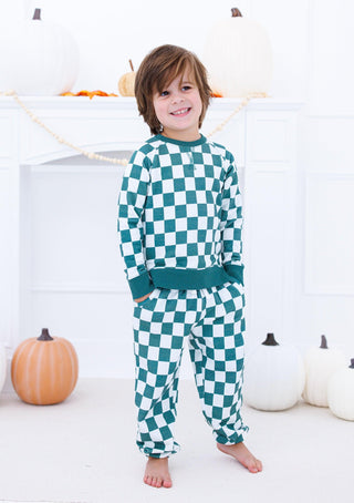 Bamboo Long Sleeve Top and Jogger Outfit Set - Lennox (Checkered) Baby & Toddler Outfits