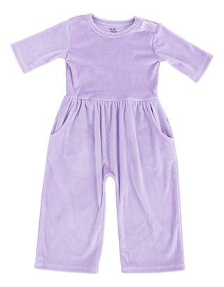 Solid Short Sleeve Velvet Leggy Jumpsuit - Lavender Baby One-Pieces