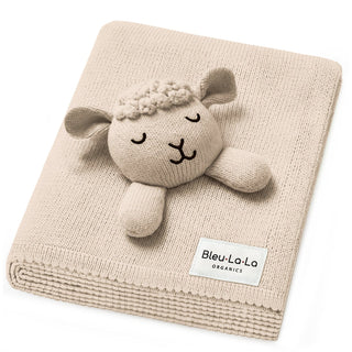 Organic Cotton Baby Blanket with Comfort Lovey Bleu La La Color: Sheep - Oatmeal