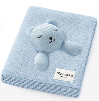 Organic Cotton Baby Blanket with Comfort Lovey Bleu La La Color: Bear - Sky Blue