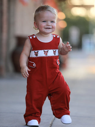 Christmas Reindeer Smocked Red Jonjon Rylee Faith Designs