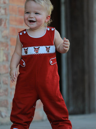Christmas Reindeer Smocked Red Jonjon Rylee Faith Designs