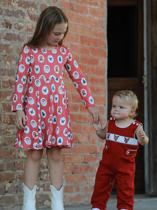 Christmas Reindeer Smocked Red Jonjon Rylee Faith Designs