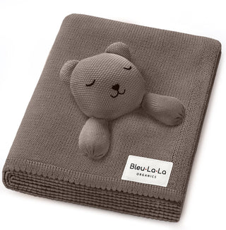 Organic Cotton Baby Blanket with Comfort Lovey Bleu La La Color: Bear - Milk Chocolate