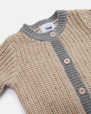 Long Sleeve Jumpsuit - Chunky comfywear 7AMEnfant Color: Oat Heather Grey Size: 0-3M