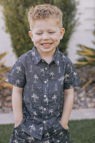 Mebie Baby Navy Surfer Linen Button Up Shirt | Baby Riddle