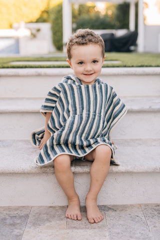 Mebie Baby Blue Stripe Organic Cotton Beach Poncho | Baby Riddle