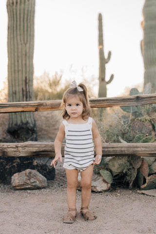 Mebie Baby Sage Stripe Knit Bubble Romper | Baby Riddle