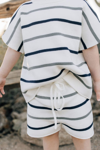 Mebie Baby Sage + Navy Stripe Knit Short Set | Baby Riddle