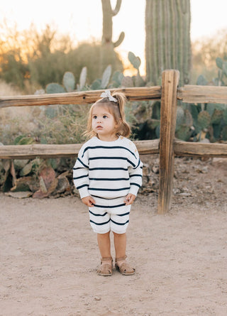Mebie Baby Navy Stripe Knit Shorts | Baby Riddle