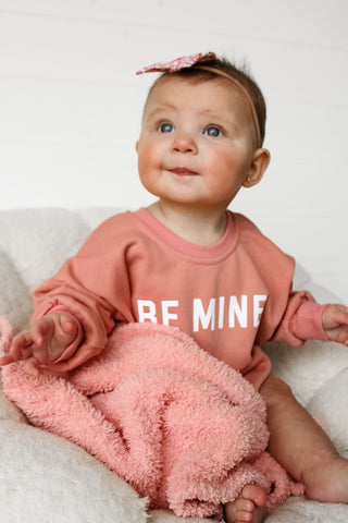 Be Mine Sweatshirt Romper Little Joy Co. Color: Salmon Size: Newborn