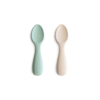 Silicone Toddler Starter Spoons 2-Packsilicone tablewareMushieColor: Cambridge Blue/Shifting Sand