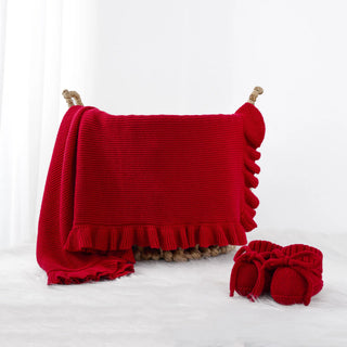 Ruffled Edge Knit Baby Blanket in Red Xmas