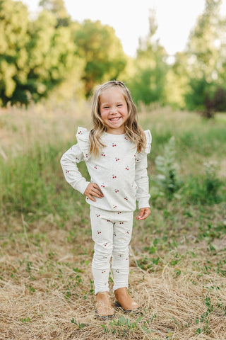 Cherry Ruffle French Terry Set Baby & Toddler Outfits Mebie Baby Size: 0-3