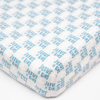 Jesus Is King Blue Bedsheet BambooBedsheetHoly PalsSize: Crib
