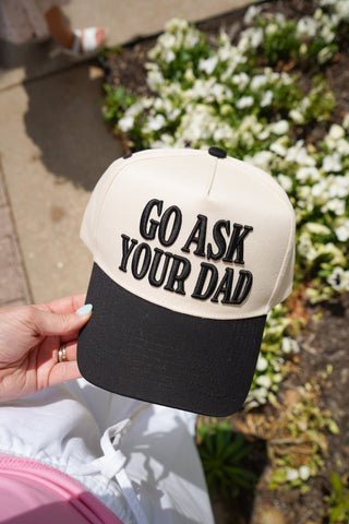 Go Ask Your Dad. Vintage Trucker Hat Hat KenzKustomz Color: Black - Puff