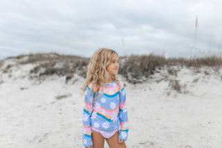Emily Daisy Long Sleeve Rash Guard Swimsuit Swimsuit Oopsie Daisy Size: 2