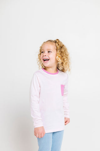 Pink Prayer Pocket Cotton Long Sleeve T-Shirt T-Shirt Holy Pals Size: 02