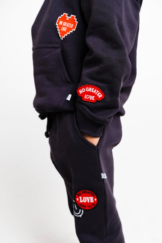 No Greater Love Vintage Washed Black Cotton Fleece Jogger Jogger Holy Pals Size: 02