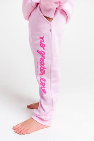 No Greater Love Pink Cotton Fleece Jogger Jogger Holy Pals Size: 02