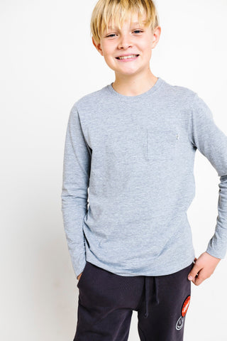 Heather Gray Prayer Cotton Pocket Long Sleeve T-Shirt T-Shirt Holy Pals Size: 02