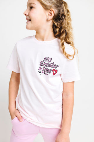No Greater Love Pink Cotton Short Sleeve T-Shirt T-Shirt Holy Pals Size: 02