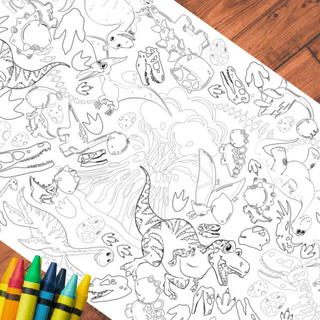 Dinosaur Coloring Tablecloth Posters Creative Crayons Workshop OPTIONS: Birthday Personalized