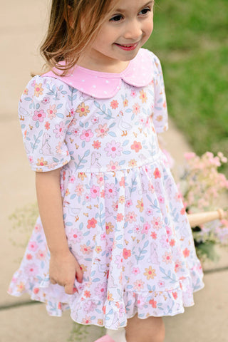 Eliza Cate and Co Girl's Short Sleeve Vintage Twirl Dress - Spring Meadow