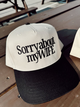 Sorry about my Husband / Wife Vintage Trucker Hat Hat KenzKustomz Style: Wife Color: Black - Classic