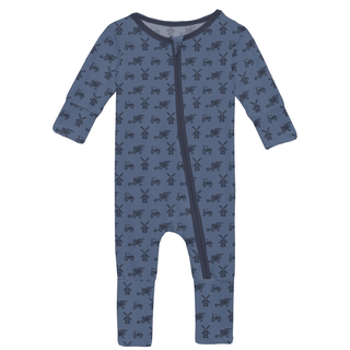 Bamboo Convertible Coverall - Denim Tractors & Windmills KicKee Pants Size: 9-12 Months