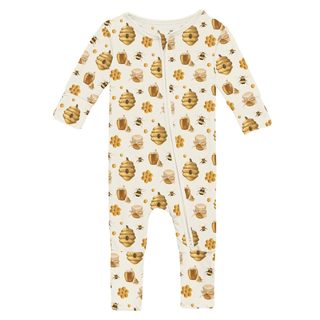 Bamboo Convertible Coverall - Natural Bees & Honey KicKee Pants Size: 9-12 Months