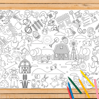Farm Coloring Tablecloth Posters Creative Crayons Workshop OPTIONS: Personalized
