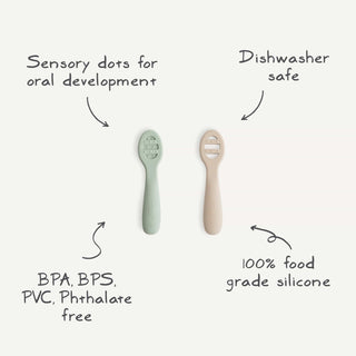 First Feeding Baby Spoons 2-Packsilicone tablewareMushieColor: Powder Blue/Shifting Sand