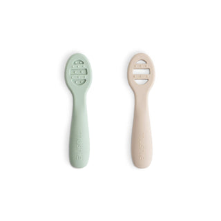 First Feeding Baby Spoons 2-Packsilicone tablewareMushieColor: Cambridge Blue/Shifting Sand