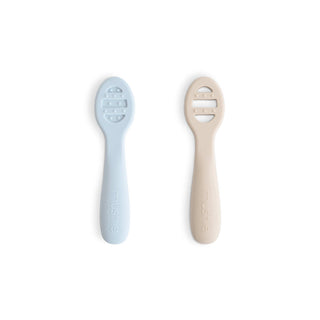 First Feeding Baby Spoons 2-Packsilicone tablewareMushieColor: Powder Blue/Shifting Sand