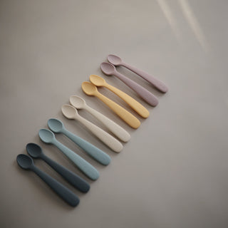 Silicone Feeding Spoons 2-Packsilicone tablewareMushieColor: Cambridge Blue/Shifting Sand