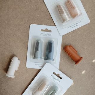 Finger ToothbrushToothbrushMushieColor: Shifting Sand/Cambridge Blue