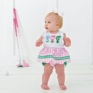 First Birthday Golf Bubble for Girls - Reversible Pink Gingham Skirted Bubble Outfit Baby One-Pieces Seven Lantern Lane Size: 12M