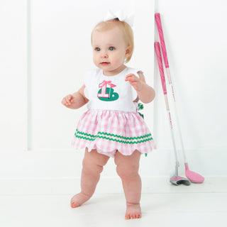 First Birthday Golf Bubble for Girls - Reversible Pink Gingham Skirted Bubble Outfit Baby One-Pieces Seven Lantern Lane Size: 12M
