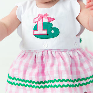 First Birthday Golf Bubble for Girls - Reversible Pink Gingham Skirted Bubble Outfit Baby One-Pieces Seven Lantern Lane Size: 12M