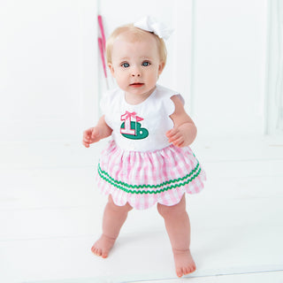 First Birthday Golf Bubble for Girls - Reversible Pink Gingham Skirted Bubble Outfit Baby One-Pieces Seven Lantern Lane Size: 12M
