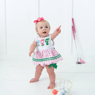 First Birthday Golf Bubble for Girls - Reversible Pink Gingham Skirted Bubble Outfit Baby One-Pieces Seven Lantern Lane Size: 12M