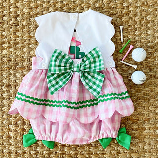 First Birthday Golf Bubble for Girls - Reversible Pink Gingham Skirted Bubble Outfit Baby One-Pieces Seven Lantern Lane Size: 12M