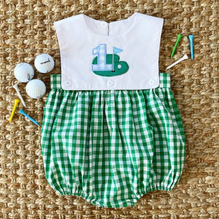 Baby Boy First Birthday Golf Outfit | Hole-In-One Reversible Golf Bubble Baby One-Pieces Seven Lantern Lane Size: 12M